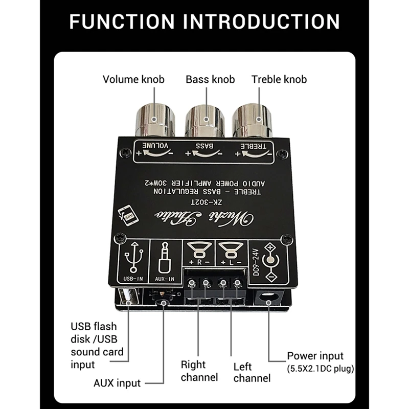 ZK-302T Bluetooth Digital Amplifier Board Module 2.0 Stereo Dual Channel 30W+30W With High And Low Tone Support APP