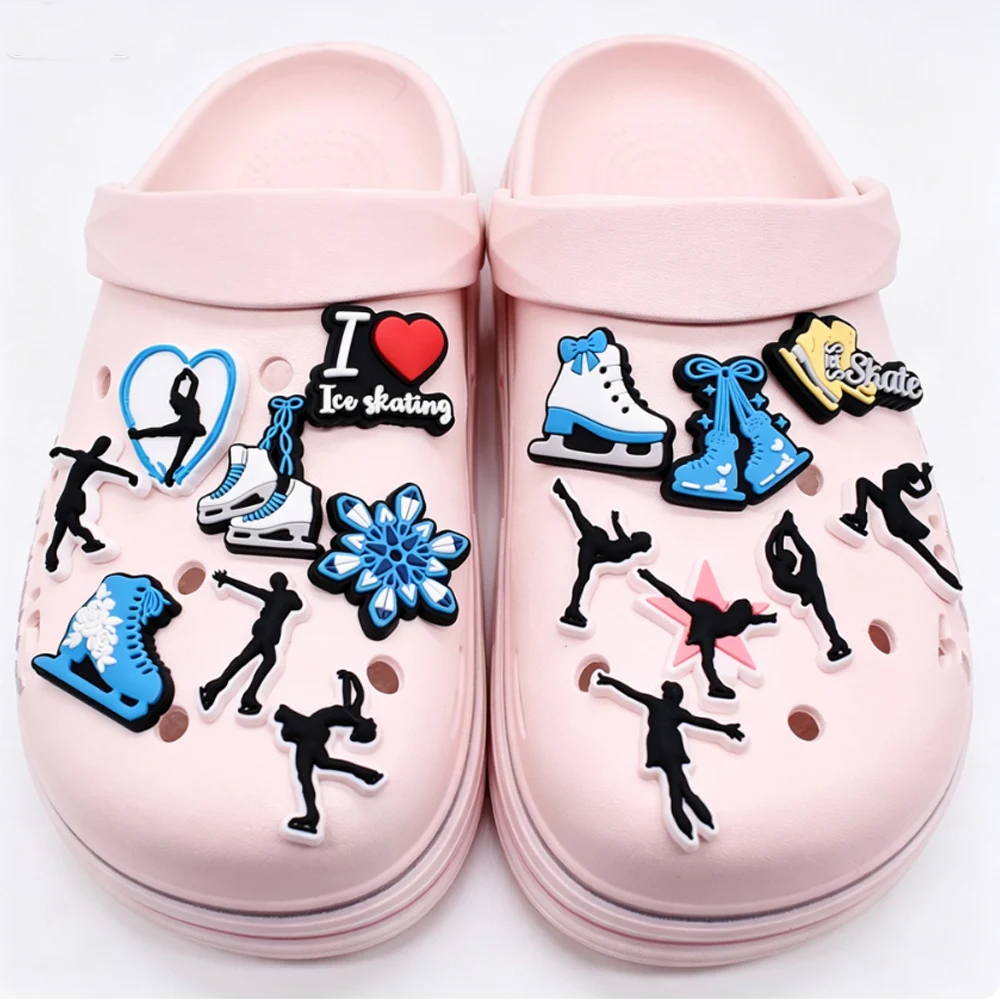 Ice Skating Shoe Charms Figure Skating PVC Croc Charms Skater Sport Decorations Accessories For Shoe Wristband Kids Party Gift