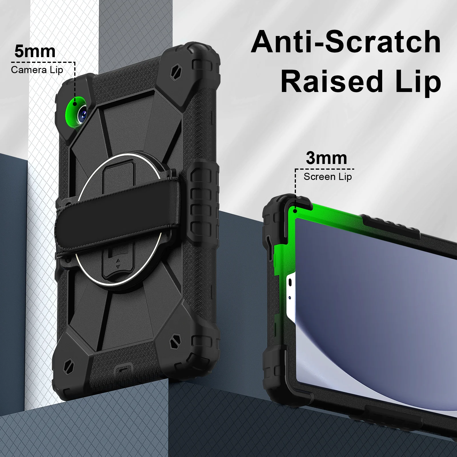 Heavy Defensive Armor Shockproof  Tablet Case for Samsung Tab A11 8.7 Tab A9 8.7 360°Rotating Bracket Anti-lost Wristband Cover