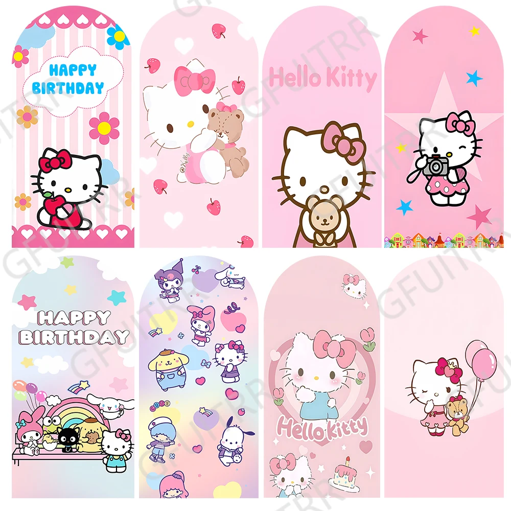 Arco foto telón de fondo Hello Kitty tema niñas fiesta de cumpleaños fotografía telón de fondo cubiertas de Baby Shower cremallera de doble cara foto Prop