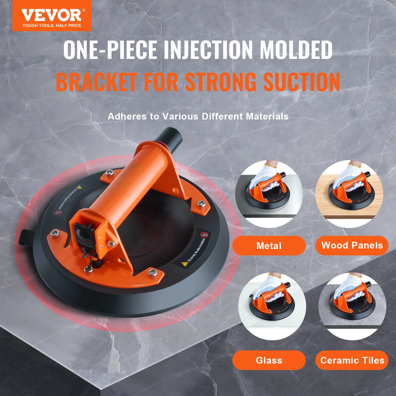 VEVOR 8in Glass Vacuum Suction Cup with ABS/Steel Handle Industrial Tile Lifter Tool for Wood Panel Lifting Clearance Sale