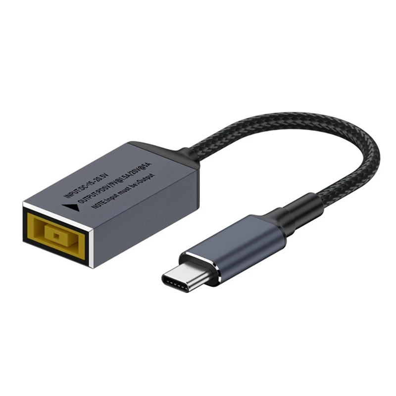 PD100W For Lenovo DC Square Jack To USB Type-C Converter Charging Cable Compatible With For Lenovo Laptop Charger