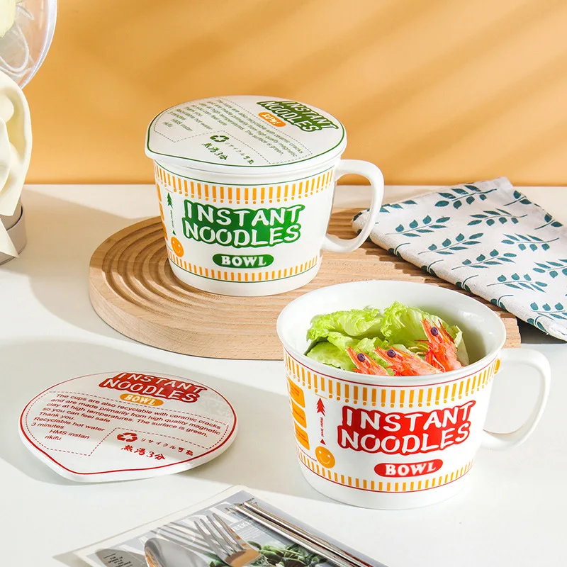 1150ml Ceramic Instant Noodle Bowl with Lid for Dorms And Home Kitchens Warms And Preserves Freshness