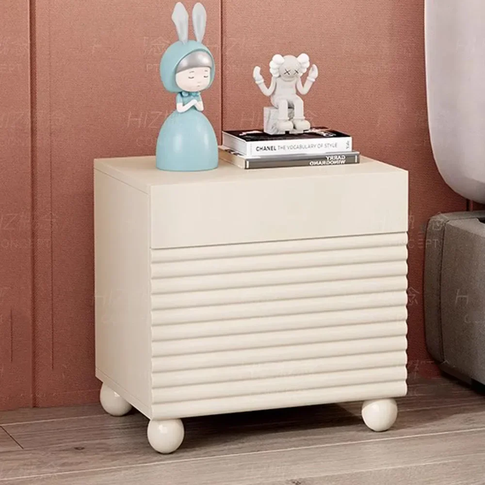 Simple Kids Nightstands Drawers Storage Minimalist Beige Cute Nightstands Design Aesthetic Women Mesa De Noche Home Furniture