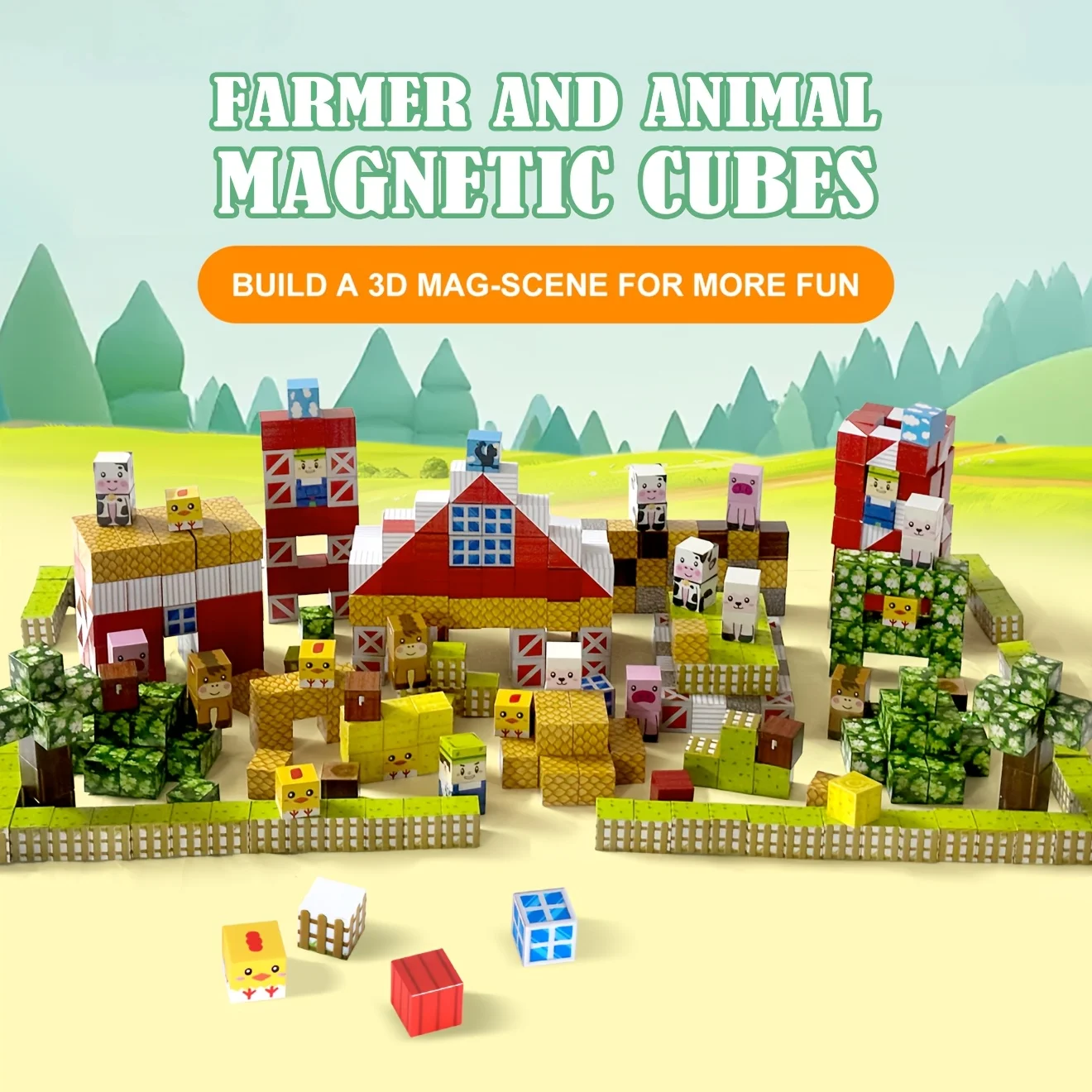 150PCS 자석 블록 세트 - 농장 동물 & 농부 테마 STEM 학습 장난감, 크리스마스, 생일, 부활절 선물로 완벽