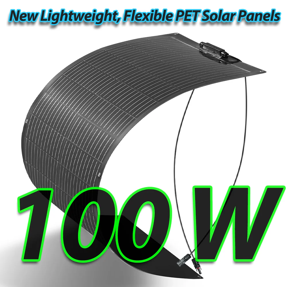 200W Flexible Solar Panel Monocrystalline 100W for RV Roof Boat Cabin Camping Off-Grid 12V Battery Charging System