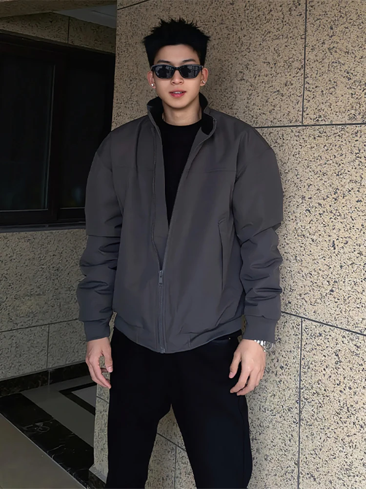 

Wolf ey Tee-Proof ort Cotton Jaet Thiened Stand Collar Pilot Jaet Cleanfit Baseball Sle for Men Autumn Winter