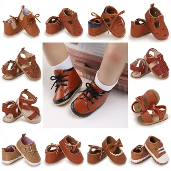 Zapatos informales para bebé, zapatillas de goma para niño y niña, Calzado cómodo para primeros pasos, color marrón, de 0 a 18 meses