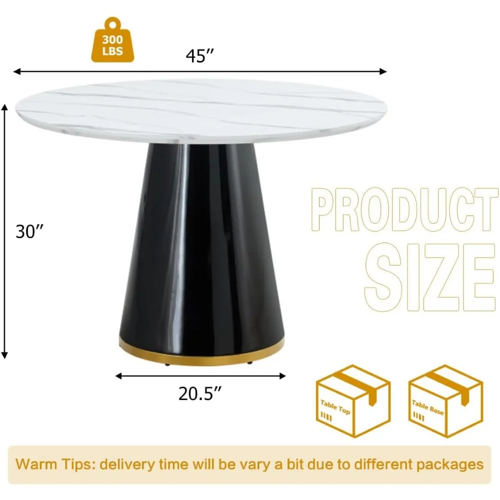 Round Dining Table, 45" White Dining Table, Breakfast Nook Table, Modern Round Dining Room Table (White, 45'' Round Table)