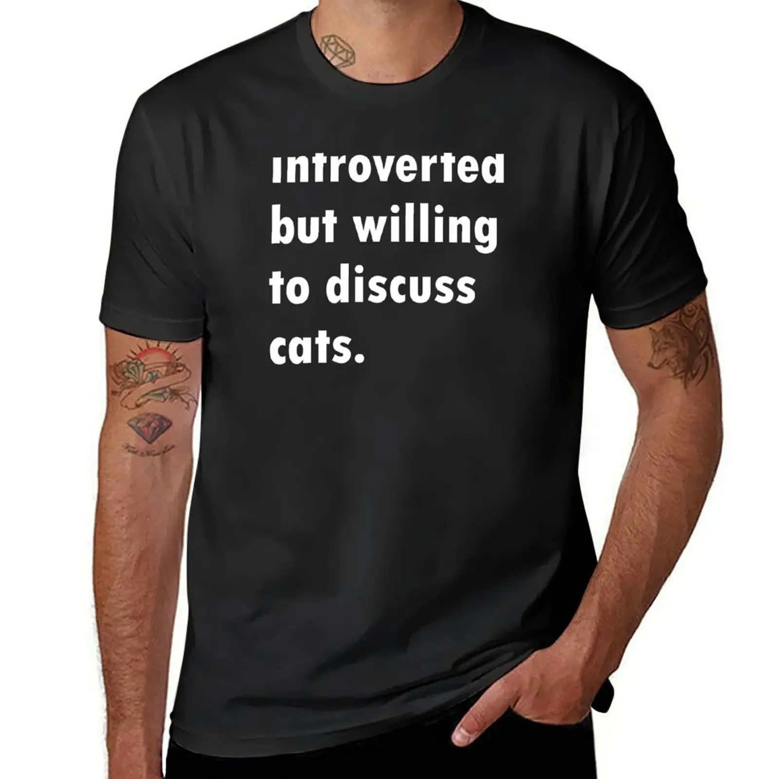 

Introverted But Willing To Discuss Cats T-Shirt quick-drying anime t shirts mens t shirt graphic