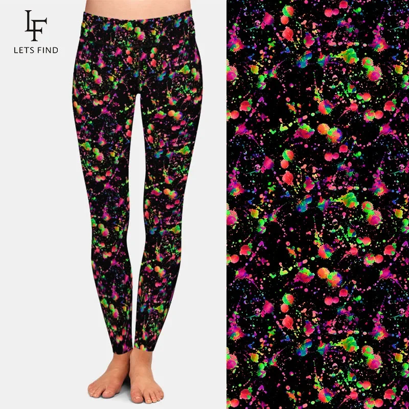 Letsfind moda 3d aguarela splatter padrão impressão digital leggings femininas de cintura alta aptidão magro estiramento leggings