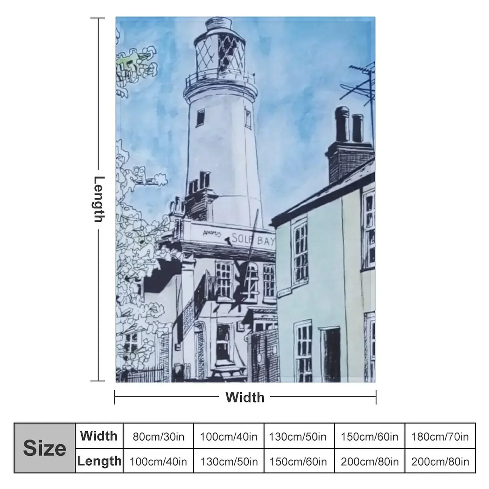 Southwold Lighthouse Watercolour Painting Throw Blanket blankets and throws Tourist Blankets