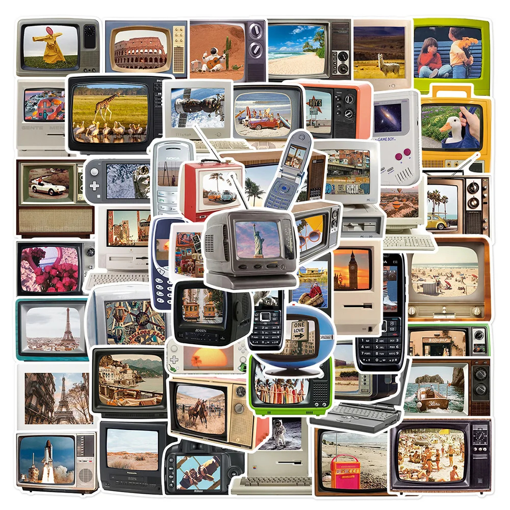 10/30/50pcs Vintage TV Set Computer Art Stickers Retro Electronic Objects Decals DIY Phone Suitcase Aesthetic Cartoon Sticker