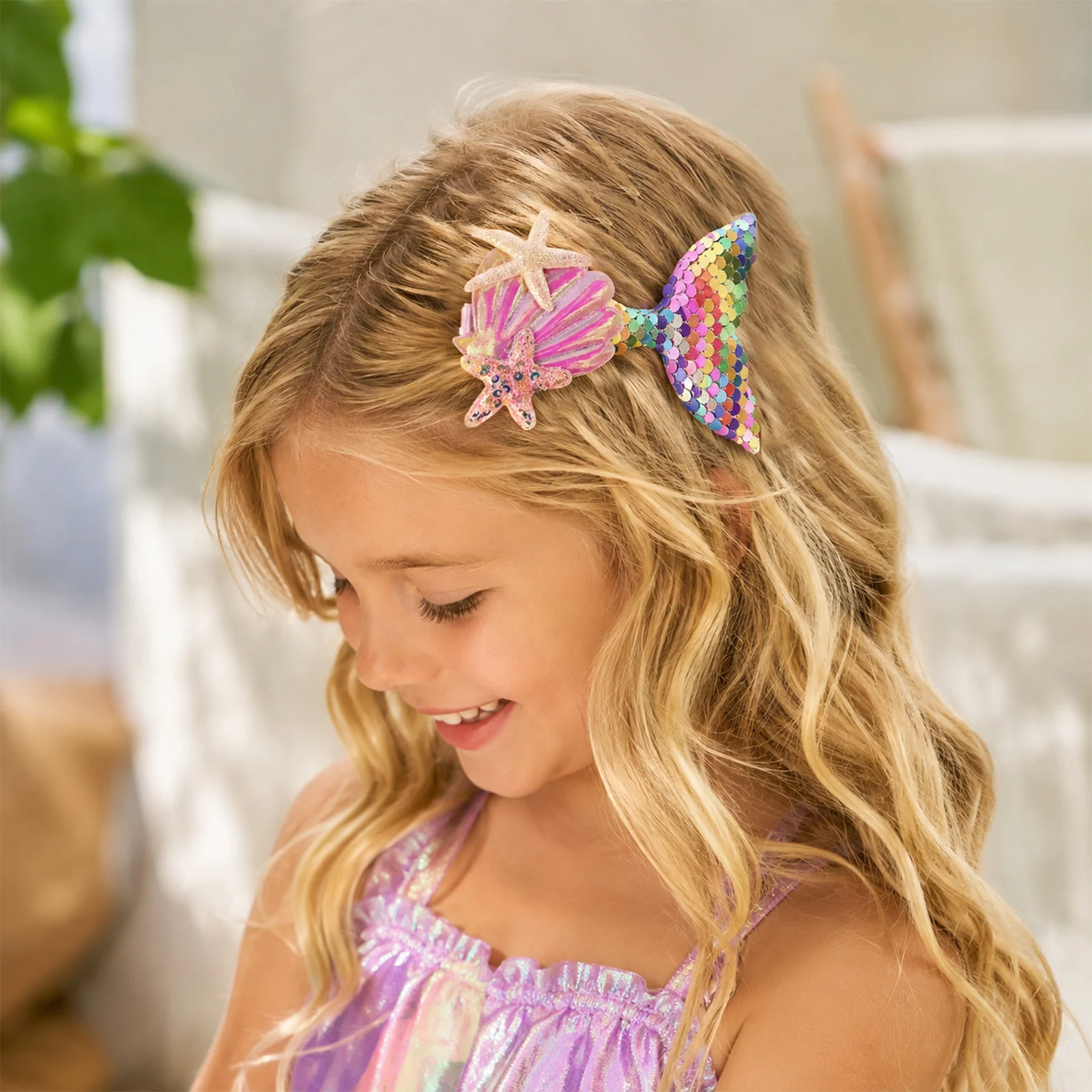 1PC Schöne Meerjungfrau Prinzessin Haarspange für Mädchen Glänzende Seestern Haarnadel Baby Kind Bang Dekorative Clips Cartoon Bunte Kopfbedeckungen – Detail 6