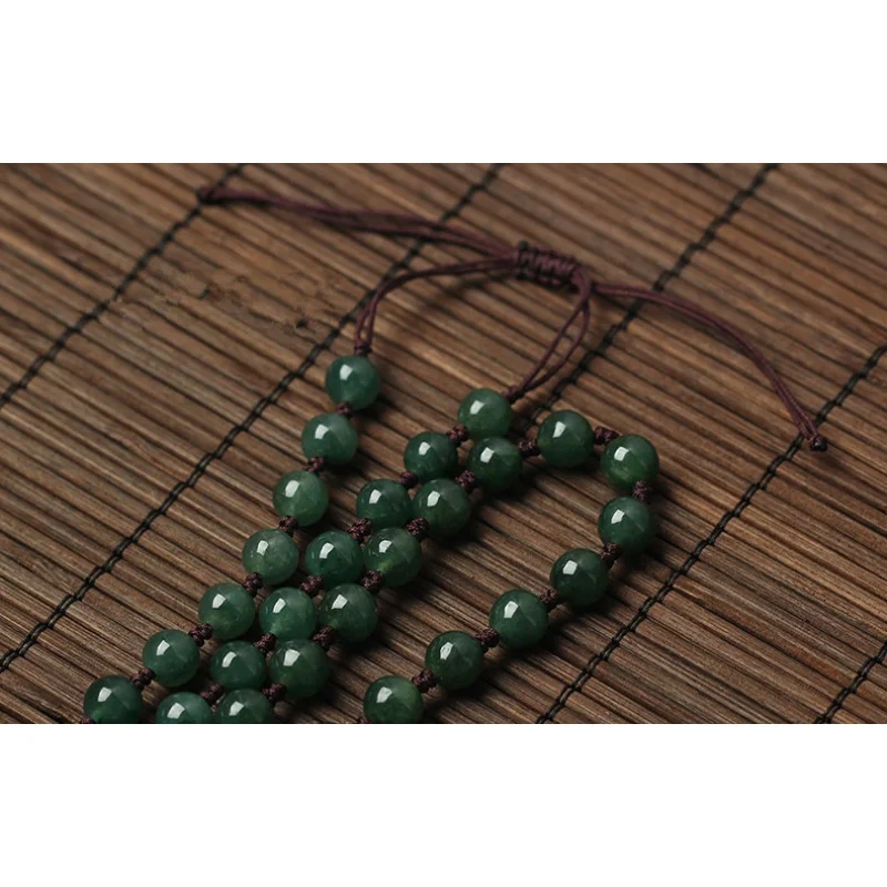 Emerald Chain Hand-Woven Pendant Jade Oil Green round Bead Lanyard Necklace Rope