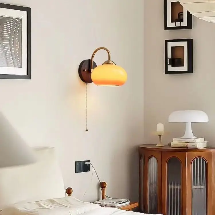 Orange wall light cream wall light Wood base LED bedroom bed balcony aisle corridor background wall interior decoration