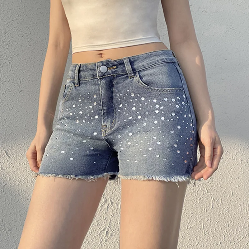 

European and American niche distressed fringed jeans, simple and versatile, daily slimming and figure-hugging casual shorts