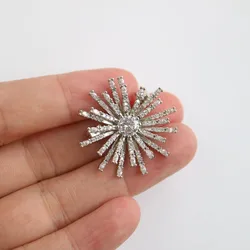 Fashion feather CZ Brooch flower trendy cubic zirconia rhinestone floral pins and brooches for women clothes pins metal