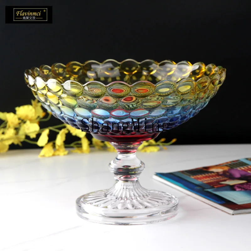 

CL Home Crystal Glass Living Room Coffee Table High Foot Atmospheric Fruit Plate Large Fruit Plate Office