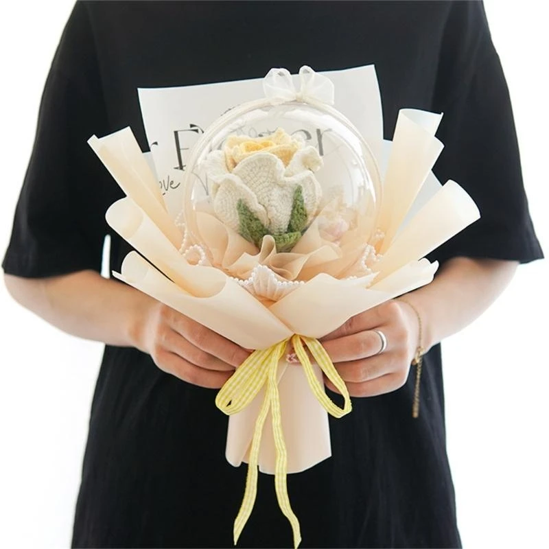 E06B Hand Knitted Flower Bouquet Crochet Knitted Flower Valentines Day Party Decors