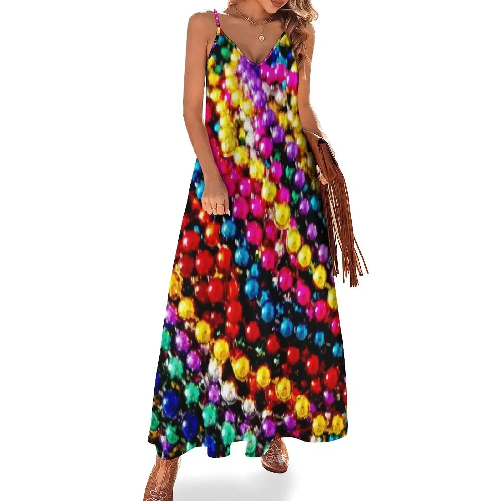 MARDI GRAS BEADS ; Art Deco Print Sleeveless Dress dresses for woman Dress woman Dress