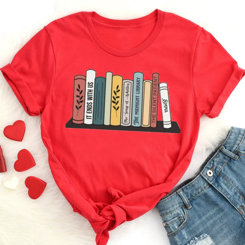 Custom bookshelf sweatshirt merch Personalized books Custom reader Short Sleeve Top Tees O Neck 100% Cotton Streetwear harajuku