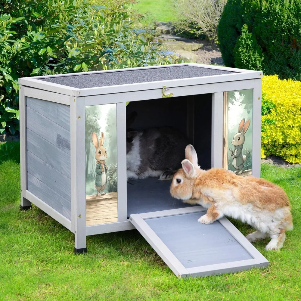 

Wooden Cat House Outdoor & Indoor Pet Shelter with Foldable Ramp - Weatherproof Rabbit Hutch with Unique Machine