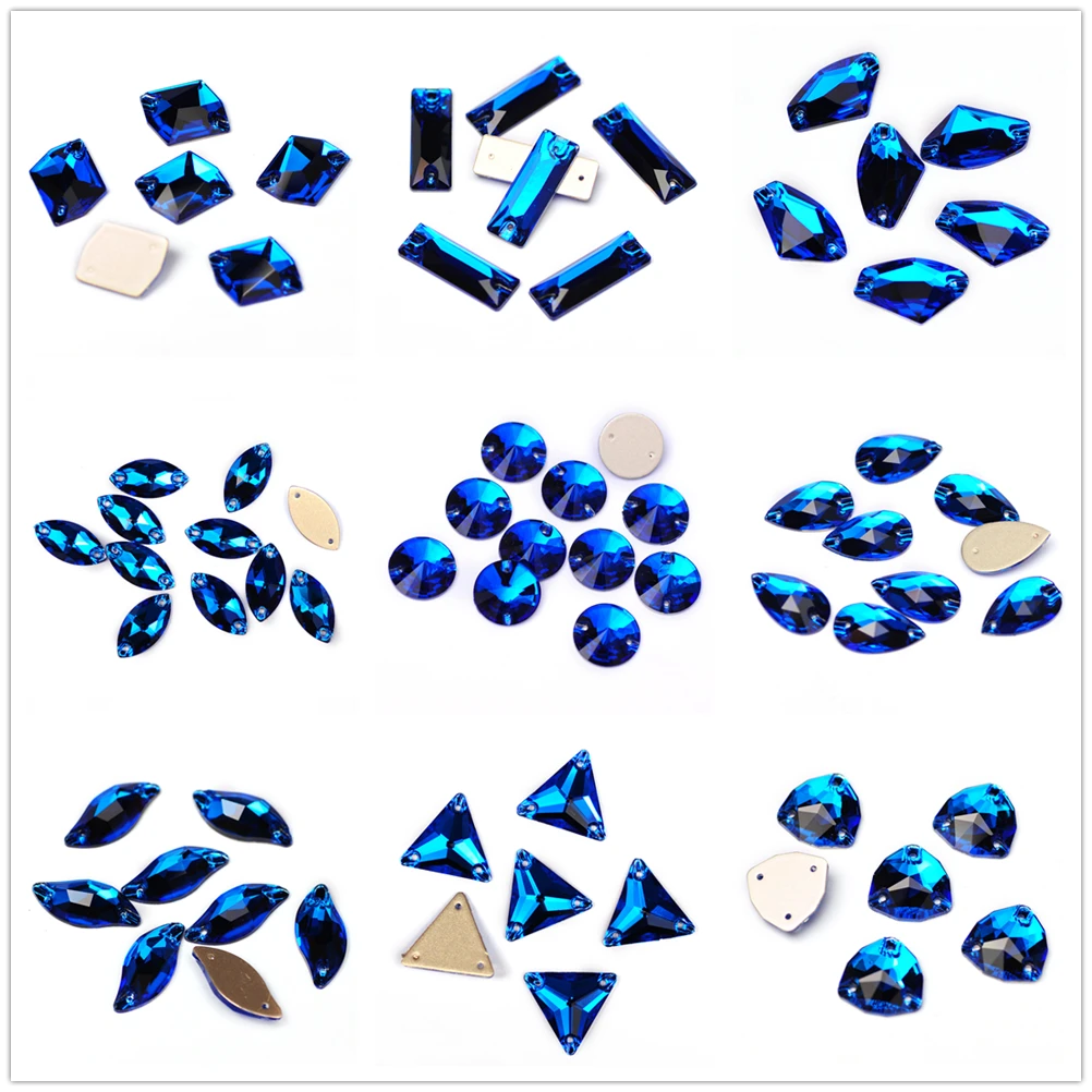 YANRUO Capri Blue Sew On Rhinestones Glass Crystal Sewing Leotard Gymnastic Dress Rhinestone Jewelry Applique For Clothing