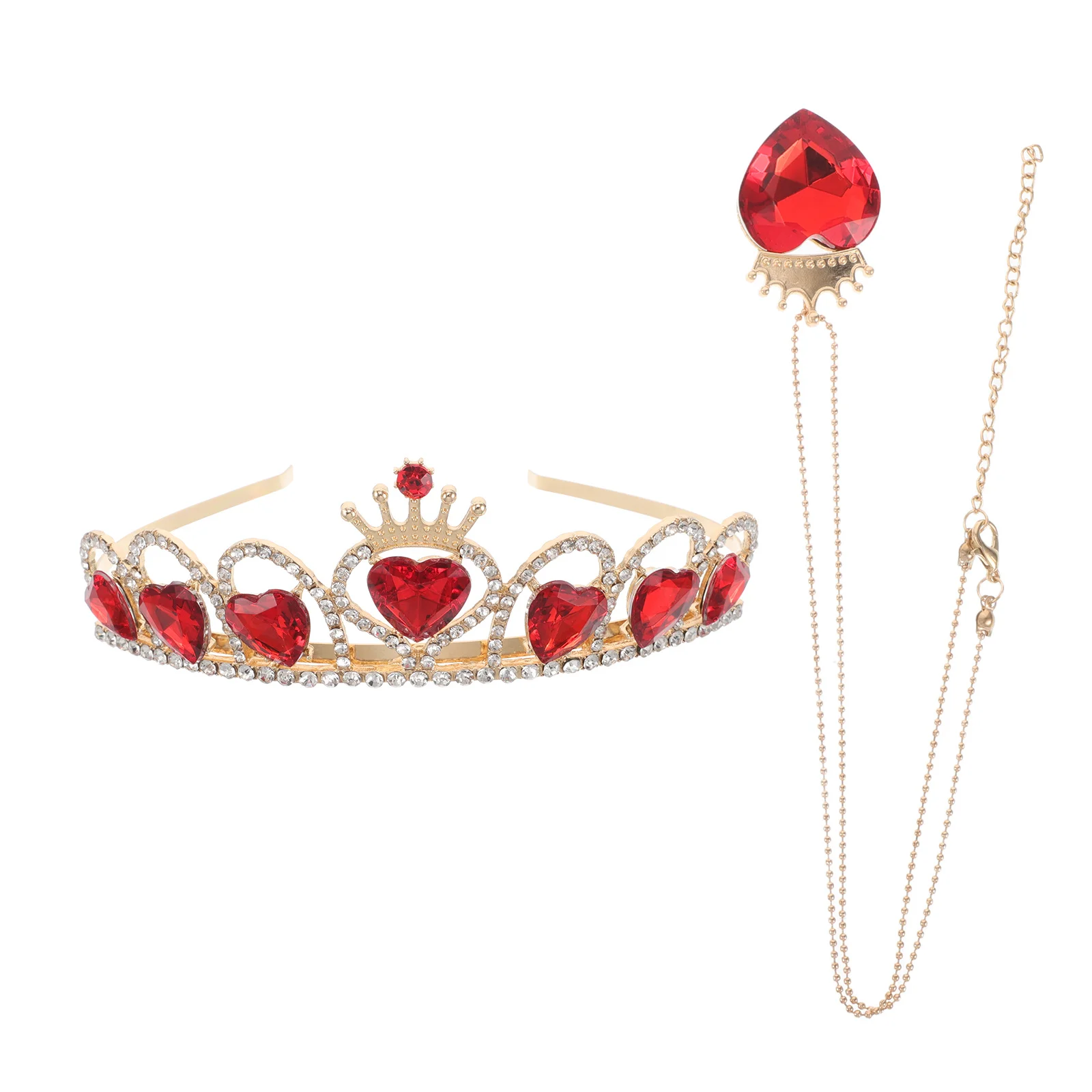 

1Set Luxurious Rhinestone Heart Crown Necklace Bridal Tiara for Wedding Birthday Party Headpiece Accessory Pageant Crown