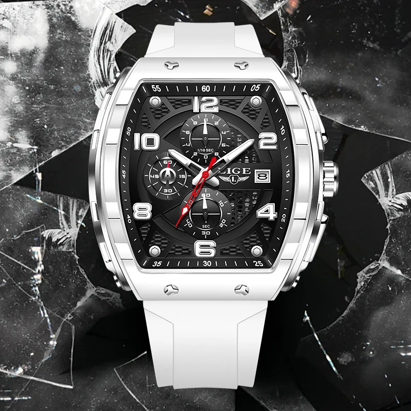 LIGE Cool Hollow Quartz Watches for Man Fashion Outdoor Sport Silicone Auto Date Waterproof Chronograph Watch Male Daily Commute