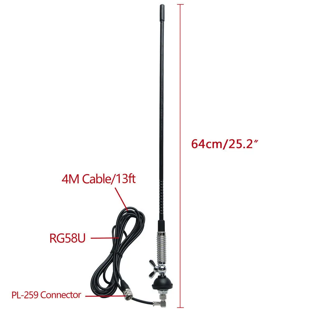 DHL Free Shipping 10pcs CB Radio 27Mhz Antenna and 4m Cable for Cobra Midland Uniden Maxon Anytone Mobile Car Citizen Band Radio