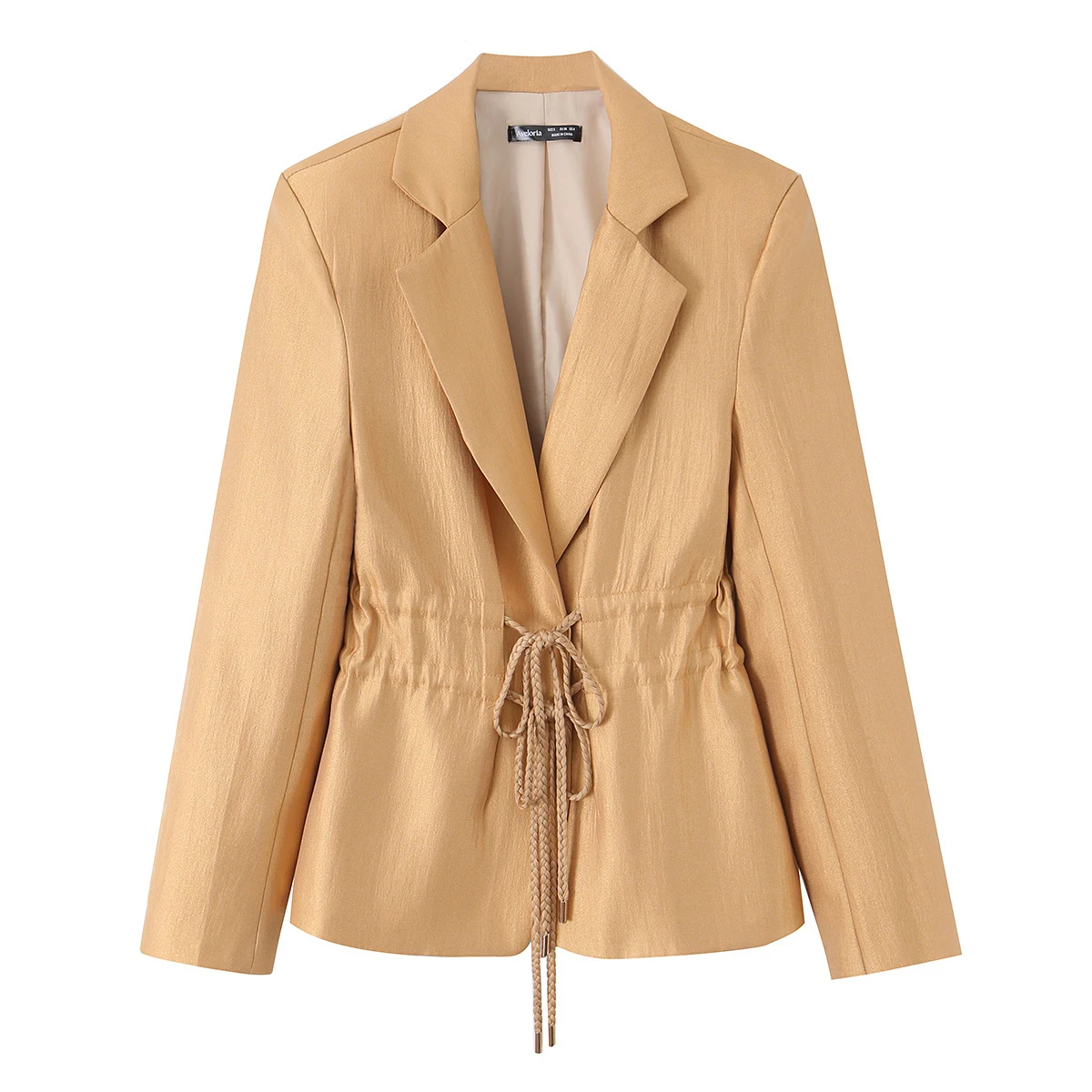 

New women's simple drawstring design waist cinching casual temperament long sleeved suit jacket