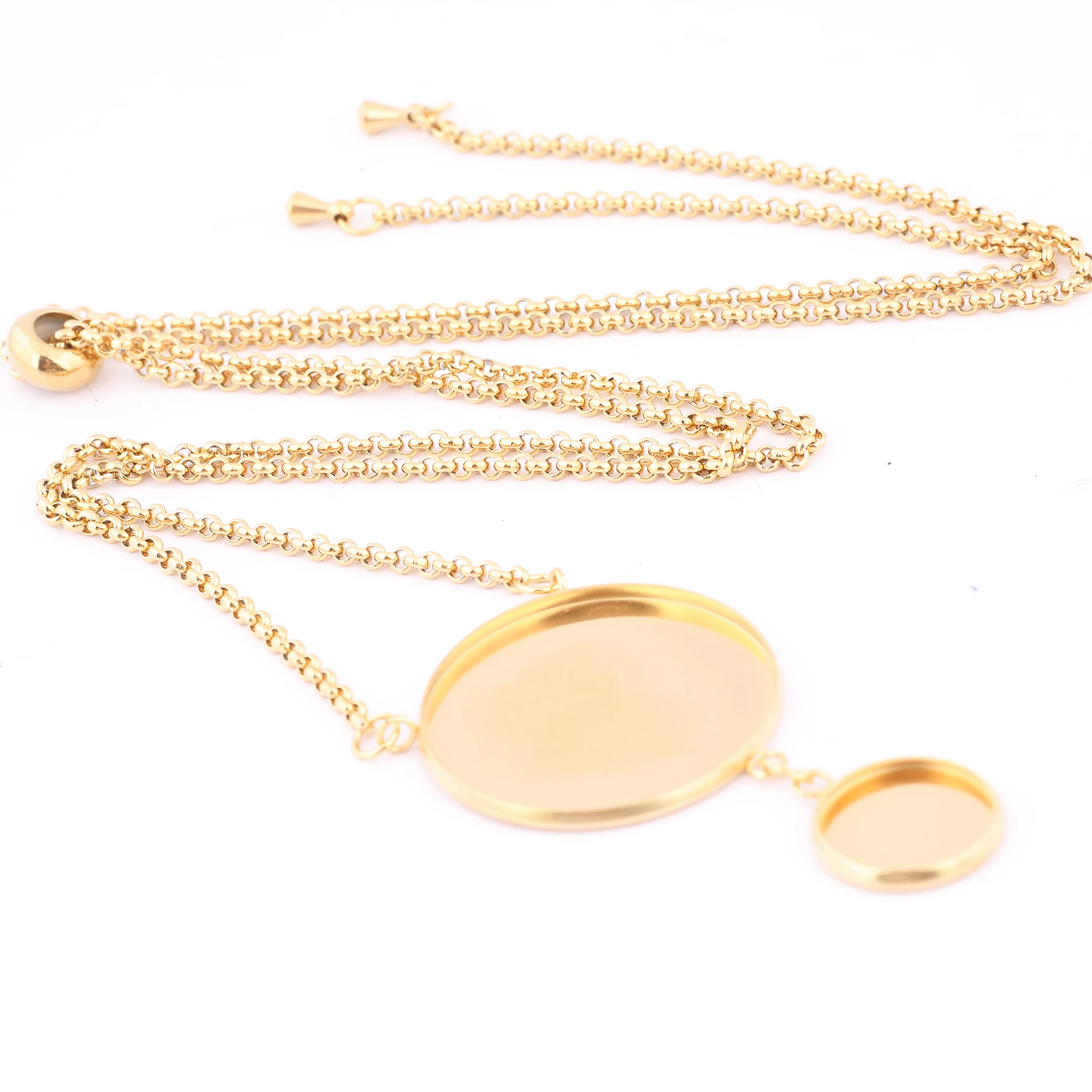 

2pcs Stainless Steel Gold Plated 12mm 25mm Cabochon Pendant Base Settings Diy Chain Necklace Bezel Blanks For Jewelry Making