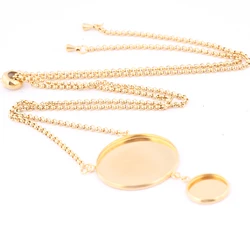 2pcs Stainless Steel Gold Plated 12mm 25mm Cabochon Pendant Base Settings Diy Chain Necklace Bezel Blanks For Jewelry Making