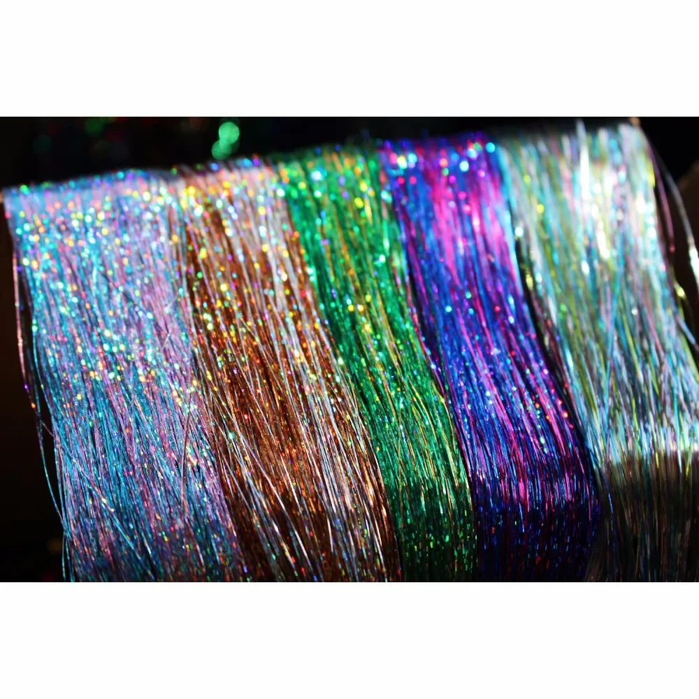 Tigofly 5 Packs Mixed Colors 0.3mm Flashabou Holographic Tinsel Flat Mylar Crystal Flash Trout Tube Fly Fishing Tying Materials