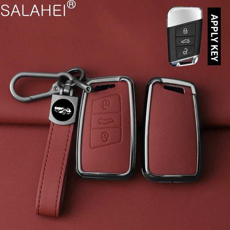 New Zinc Alloy Leather Car Key Case Full Cover Protector Keychain Shell For Volkswagen VW Magotan Passat B8 Interior Accessories