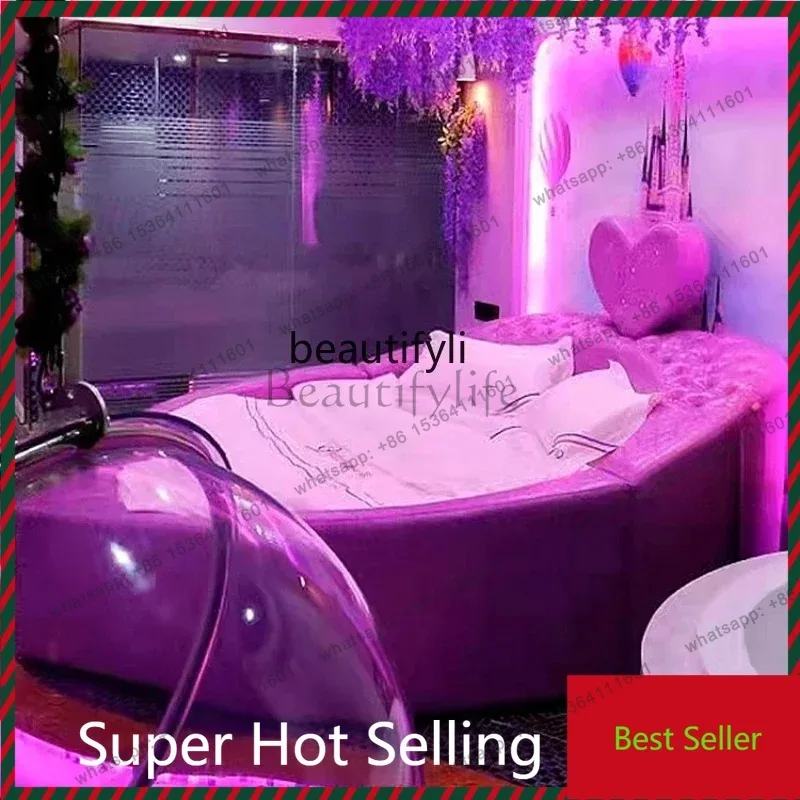 Heart-Shaped round  Furniture Light Luxury Hotel Water Bed Electric Bed Theme Couple Apartment Bed