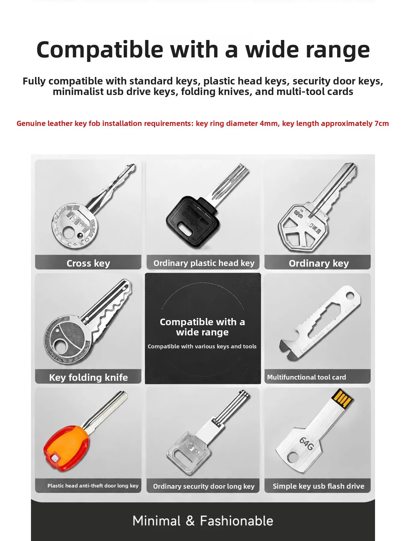 Tragbares Multifunktionales Leder-Schlüsseletui Aluminium-Schlüsselorganizer Clip Langlebiger Taschen-Schlüsselanhänger für Standardschlüssel – Detail 8
