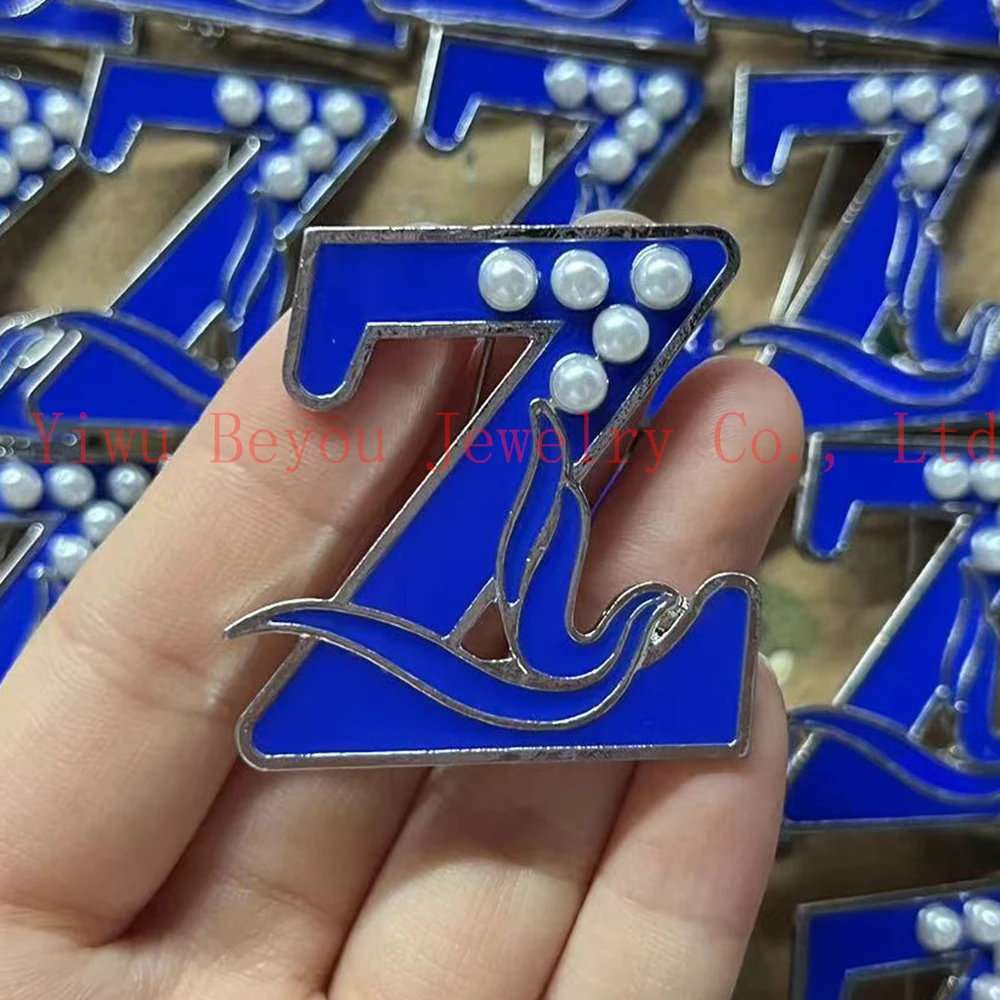 Zeta Phi Beta Blue Enamel Z Dove Pearl Brooch