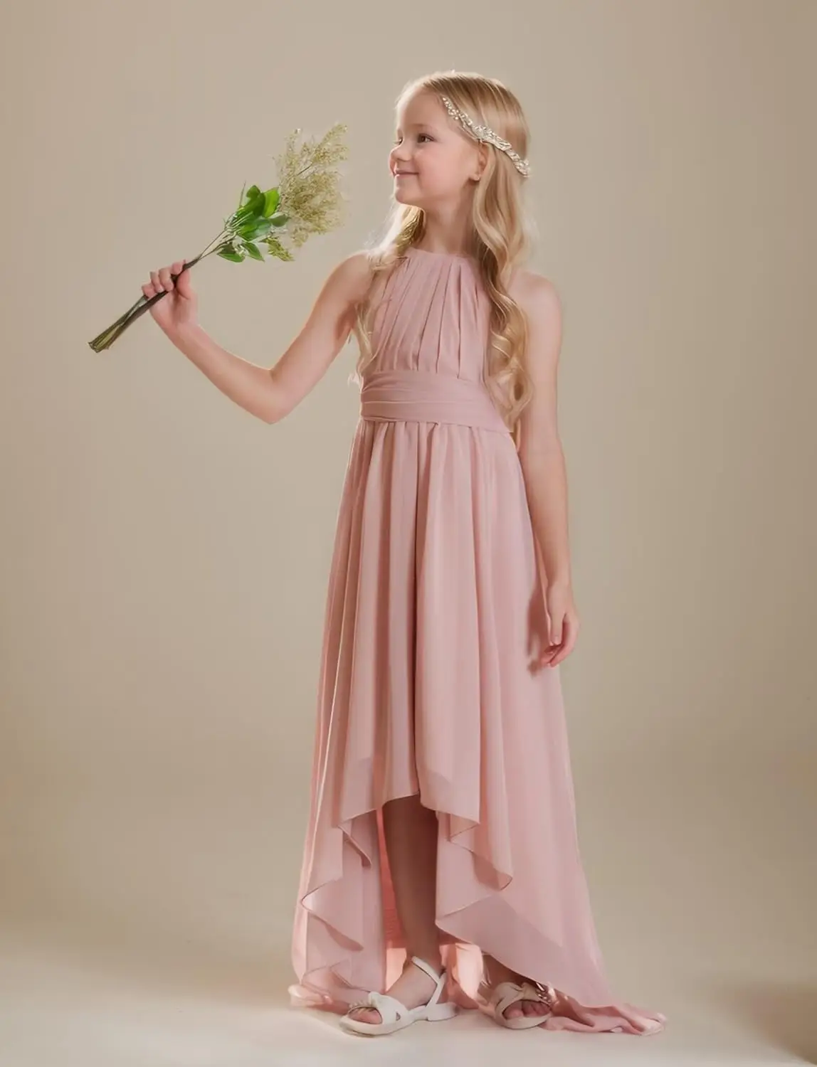 A Line Kids Girls Junior Bridesmaid Dresses Chiffon A-line High Low Flower Girls Dresses for Wedding Party Girl Dress