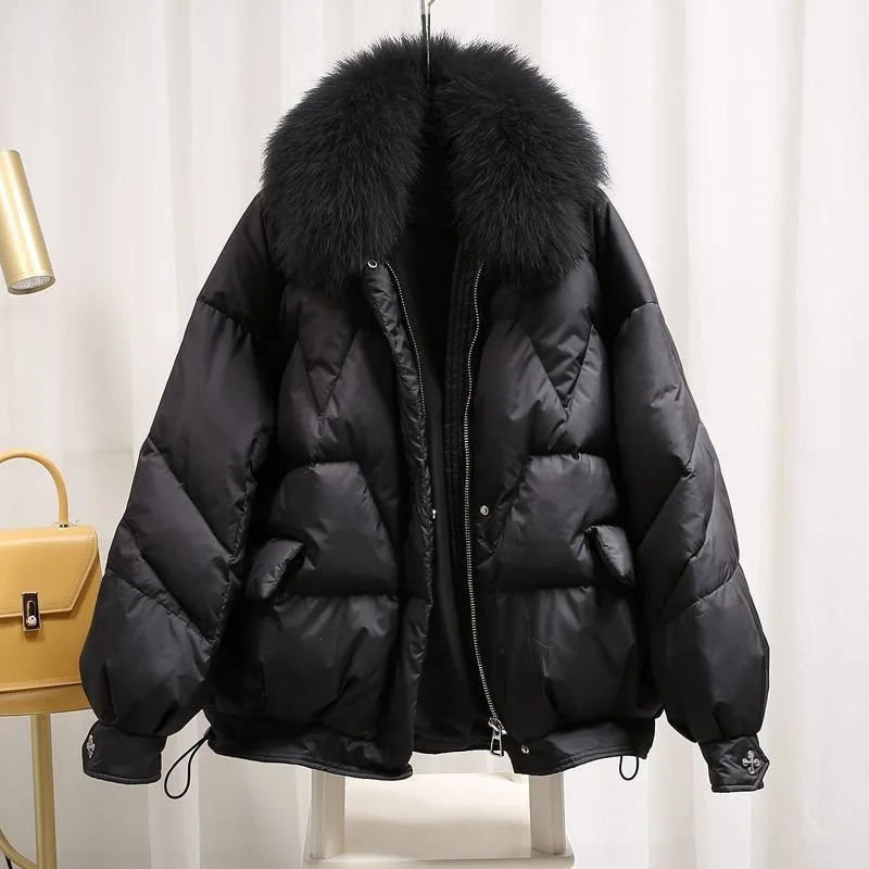 Women's Autumn Winter Top Coat Fur Collar Shiny Large Simple Comfortable Casual Design Fashion Advanced Soft Niche Versatile