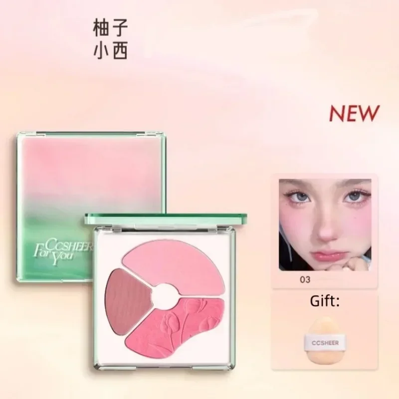 CC Sheer Tri-Color Blush Palette Colore astringente Espandibile Fard termoretraibile Evidenziazione Finitura Bellezza rara Trucco femminile Raro