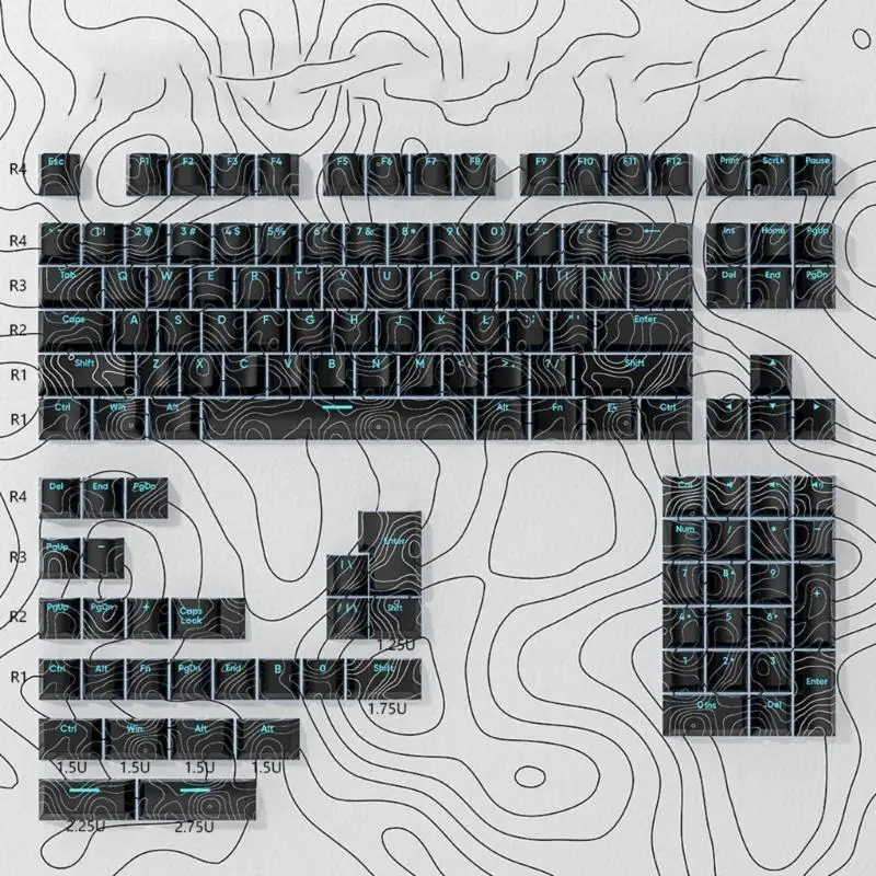 Y1UB 135Keys PBT Keycaps Set with Transparents Line and Front lits Backlits Carving for Enhances Typing Experience