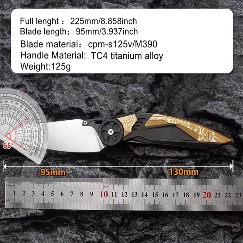 سكين قابل للطي CPM-S125V من فئة التجميع - مقبض تيتانيوم TC4 ممتاز |   أداة النجاة EDC الخارجية للتخييم، هدية للرجال للمشي لمسافات طويلة