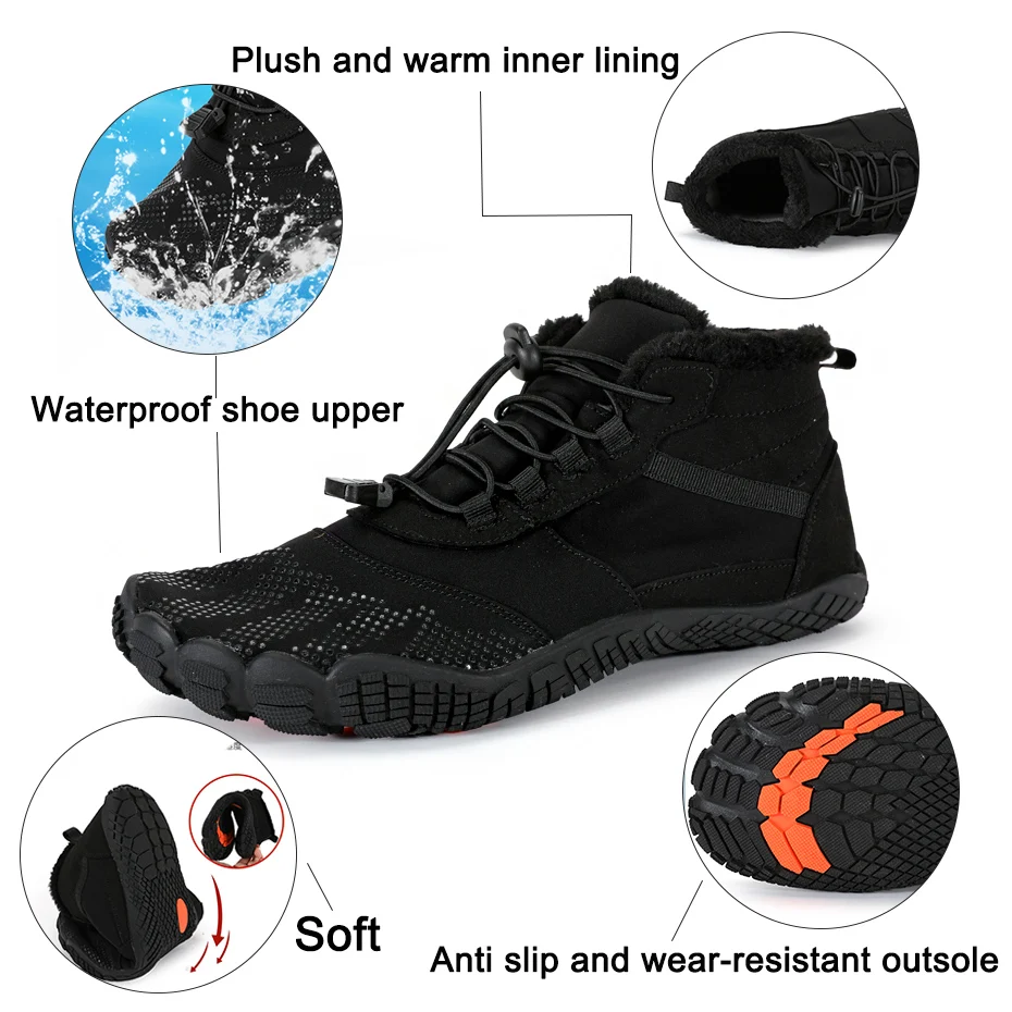 Nowe buty zimowe dla mężczyzn Kobiety Śnieg Barefoot Casual Shoes Outdoor Work Shoes Ladies Warm Fur Men Ankle Shoes Male Snow Boots