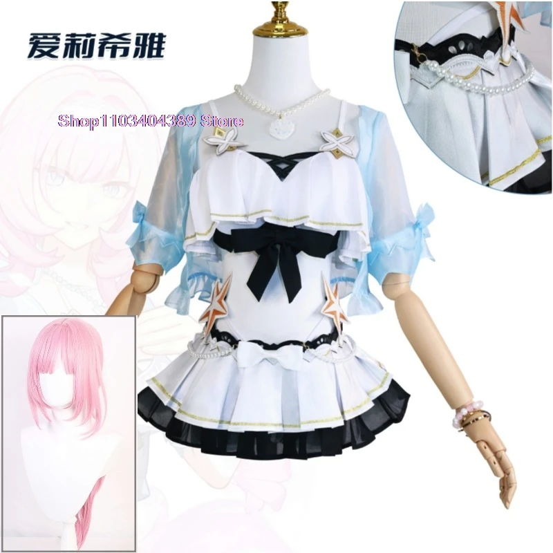 Juego de Anime Honkai Impact 3 Elysia, disfraz de Cosplay, traje de baño de verano, Tops de Bikini, Falda corta para mujer, uniforme Sexy encantador para fiesta de verano