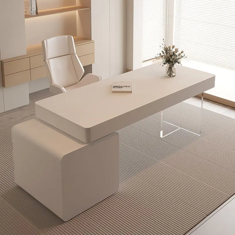 مكتب على الطراز الكريمي، مكتب كتابة منزلي بسيط، طاولة استشارة تجميل طبية للمستشفى مع أدراج، مكتب كمبيوتر #3