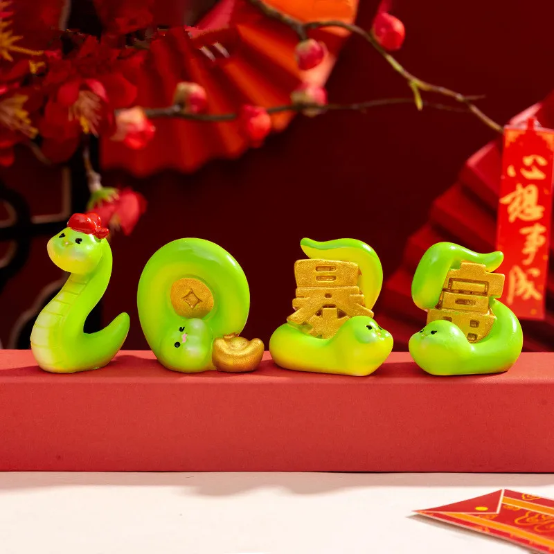 2025 New Year Gifts Figurines Miniatures Cute Green Snake Micro Landscape Ornaments For Home Decorations Room Decor Accessories