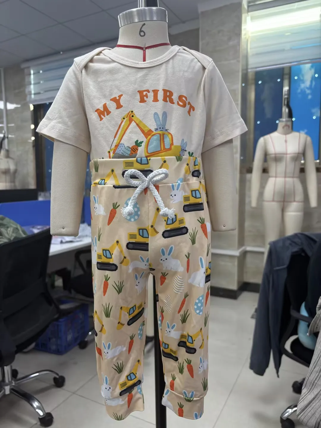 Baby Boy Easter Outfits Excavator Bunny Carrot Short Sleeve Rompers Pants and Ears Hat Newborn Clothes
