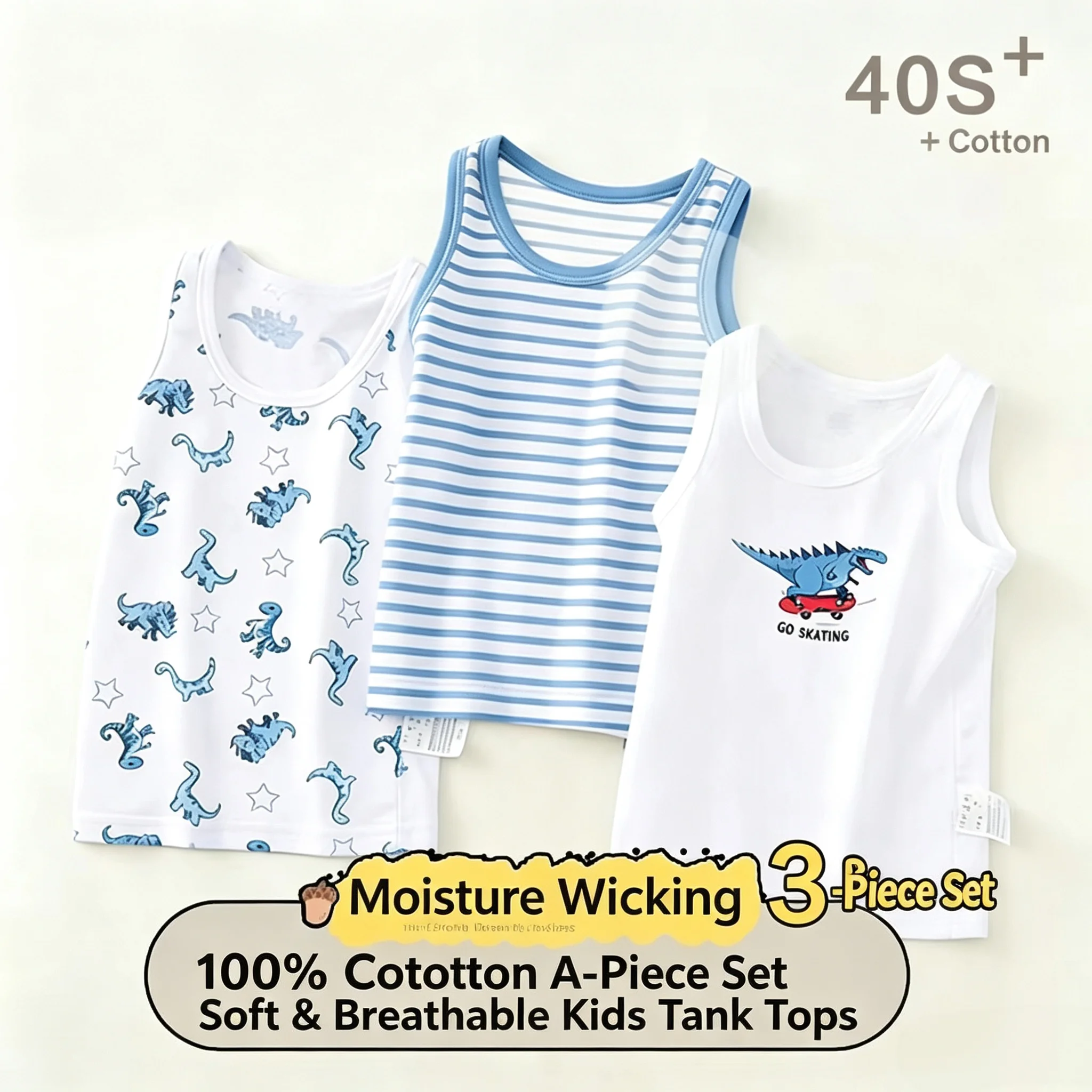 1/3PCS Boys' Printed Kids Underwear Vests Children Summer Tops for Solid Tank Top Boy Clothes Cotton Tees Sleeveless 3 To 13Y